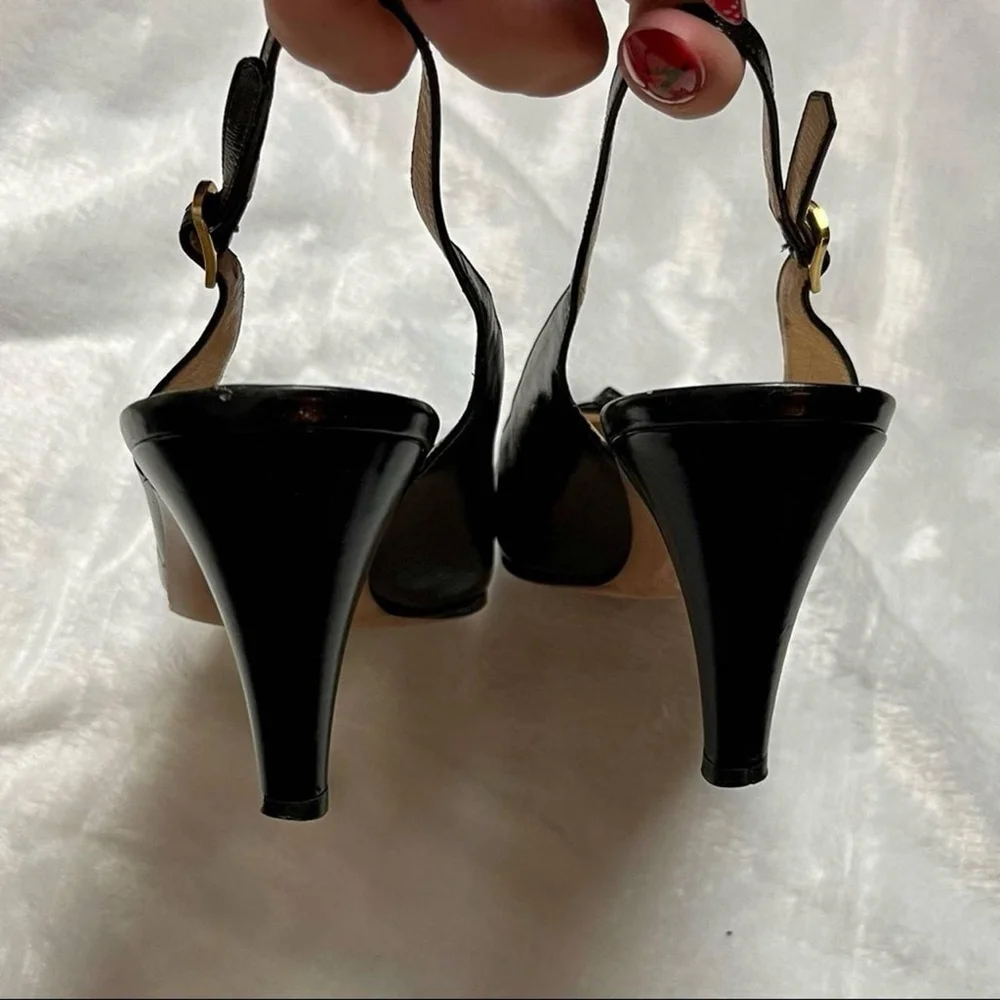 Vintage Salvatore Ferragamo Black Leather Slingback Heels Size 8/8.5